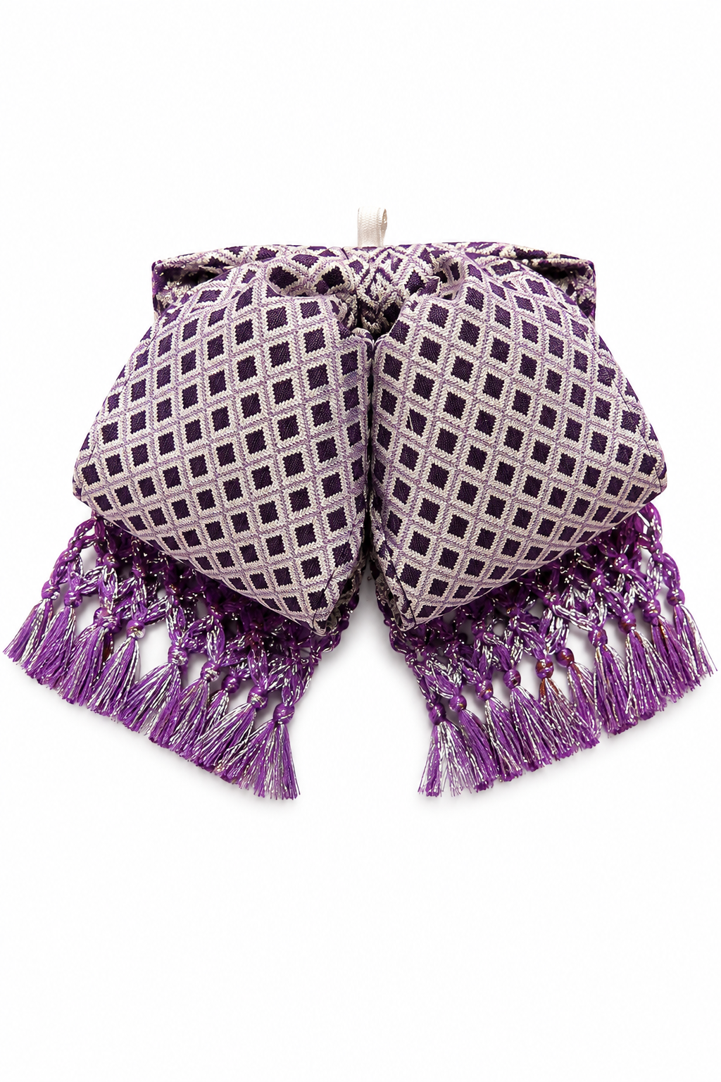 Moño charro morado tejido con flecos